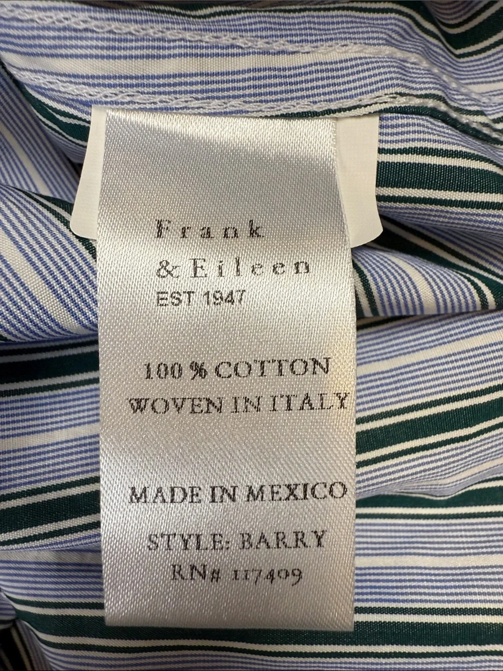 🔥Frank & Eileen Gorgeous Blue & Green Pinstriped Button Down Barry Shirt/ Size L - Picture 6 of 8